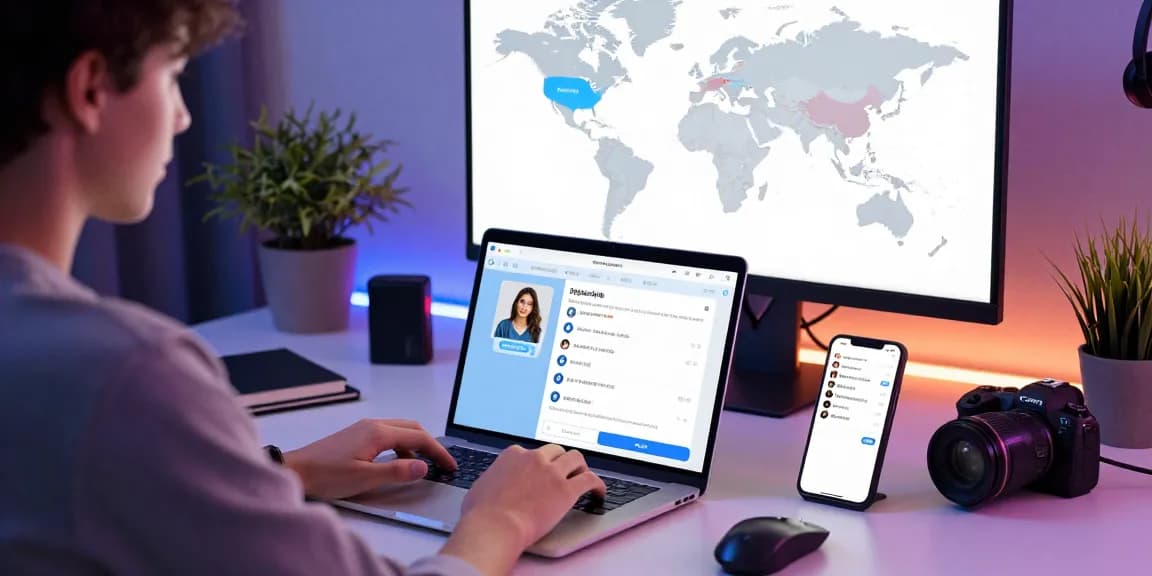 Professional using telegram china messaging app in modern workspace showing connectivity.