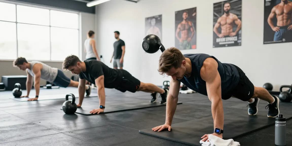 Driada Shop's dynamic fitness scene showcasing people engaged in high-intensity workouts.