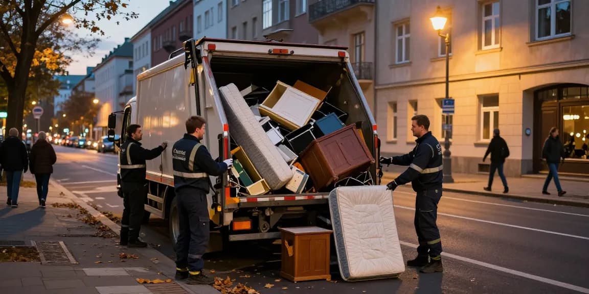 Sperrmüllabholung 80 Euro Berlin team efficiently handling bulky waste in urban setting, showing active engagement.