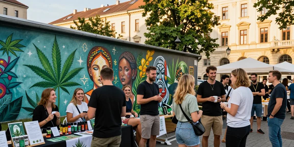 Where Can I Buy Cannabis Legally In Hungary? – Approved Guide featuring a vibrant Budapest scene with locals discussing cannabis culture.