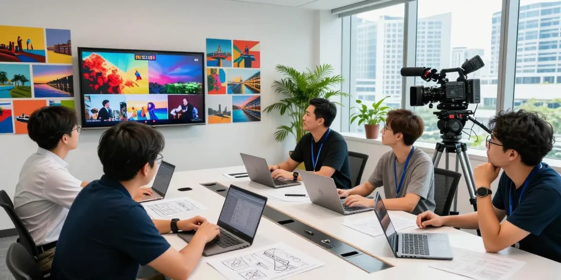 Singapore's leading corporate video production company team collaborating on innovative video projects