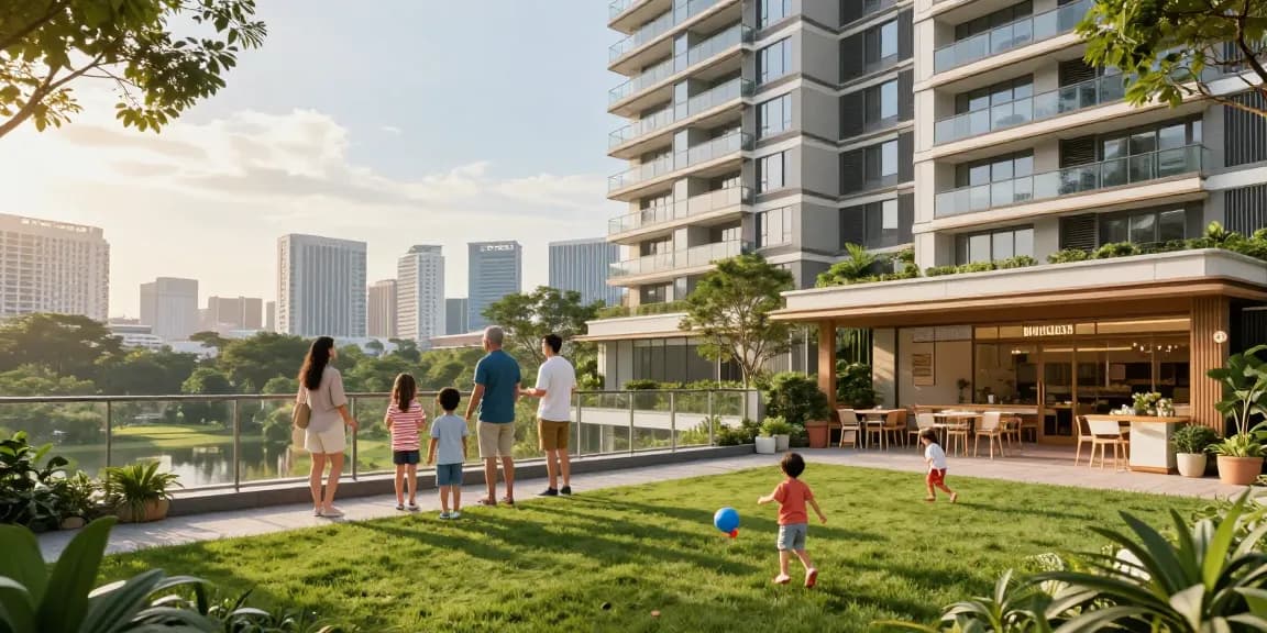 Dover Residences Price represented through a vibrant family-oriented condominium scene, highlighting integrated living in Singapore's urban environment.