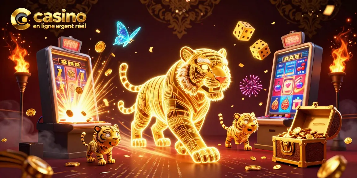 Découvrez l'univers du casino en ligne argent réel à travers un tigre lumineux dans un paysage numérique.