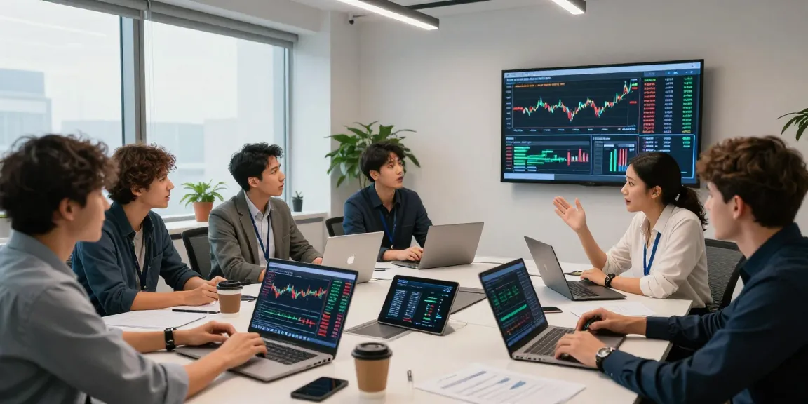 Crypto analysts discussing future trends at the office regarding https://crypto-reviews.ru/okx-v-kazahstane/.