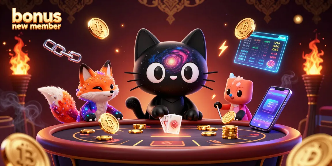 Engage with bonus new member promotions at the cosmic casino, featuring unique characters and crypto elements.