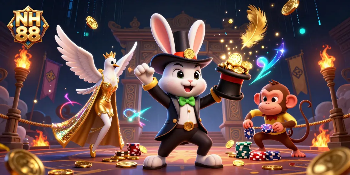 NH 88 showcases a magician rabbit conjuring coins amid casino excitement and action-packed gaming.