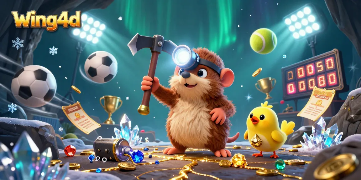 Bet on wing4d with a treasure hunting mole mining gold and participating in vibrant sports activities.