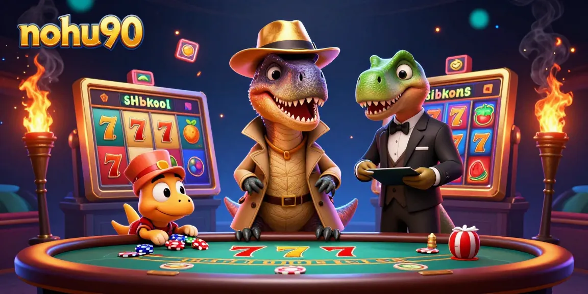 Experience thrilling gameplay with nohu90 as the velociraptor card counter blends into a vibrant casino scene.
