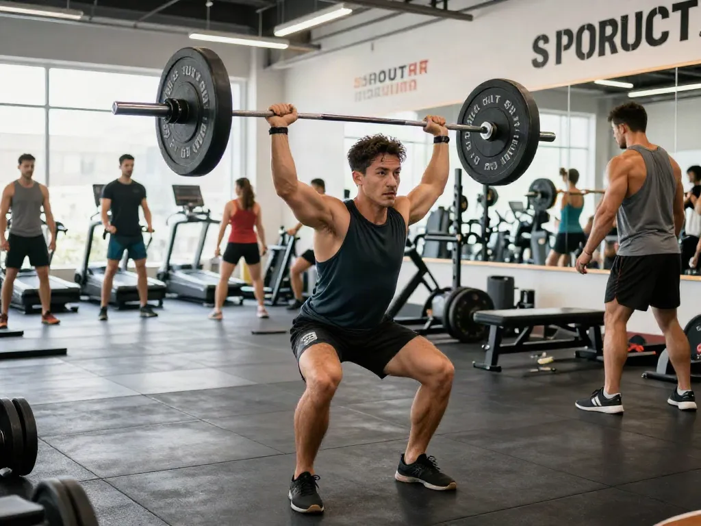 Engaged athlete lifting weights in a fitness gym focused on steroidi online and performance enhancement.