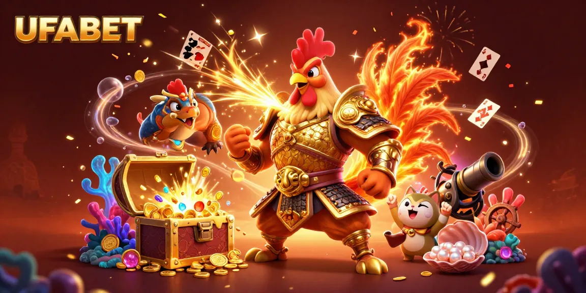 Win big with UFABET's exciting casino games, showcasing dynamic 3D action and vibrant elements.