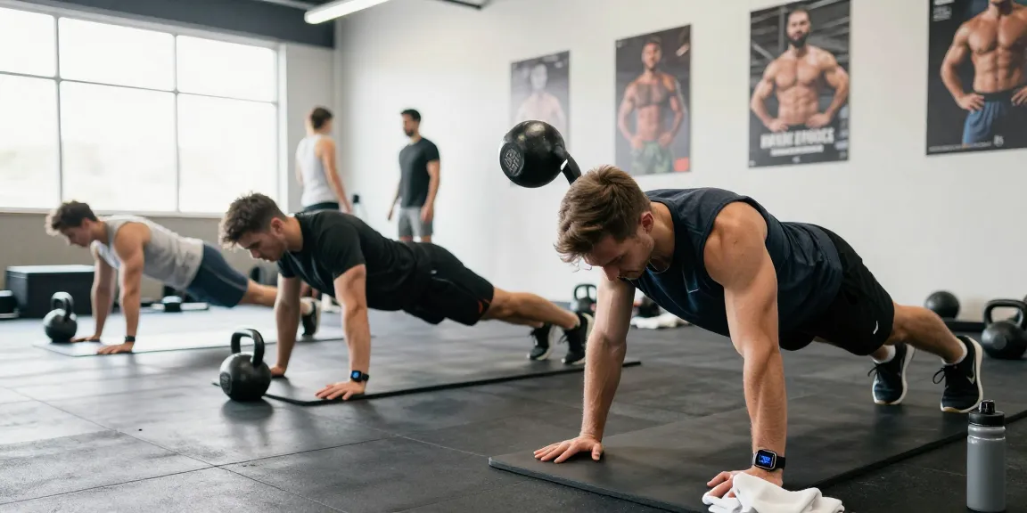 Driada Shop's dynamic fitness scene showcasing people engaged in high-intensity workouts.