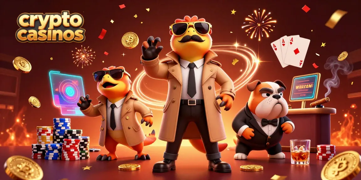 Vivez l'expérience palpitante des crypto casinos avec des raptors en trench coat et un bouncer dans une scène délirante.