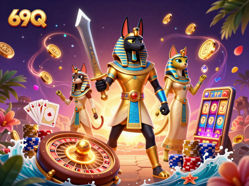 Aproveite as vitórias no cassino 69Q com o poderoso Anúbis e sua companheira Bastet.