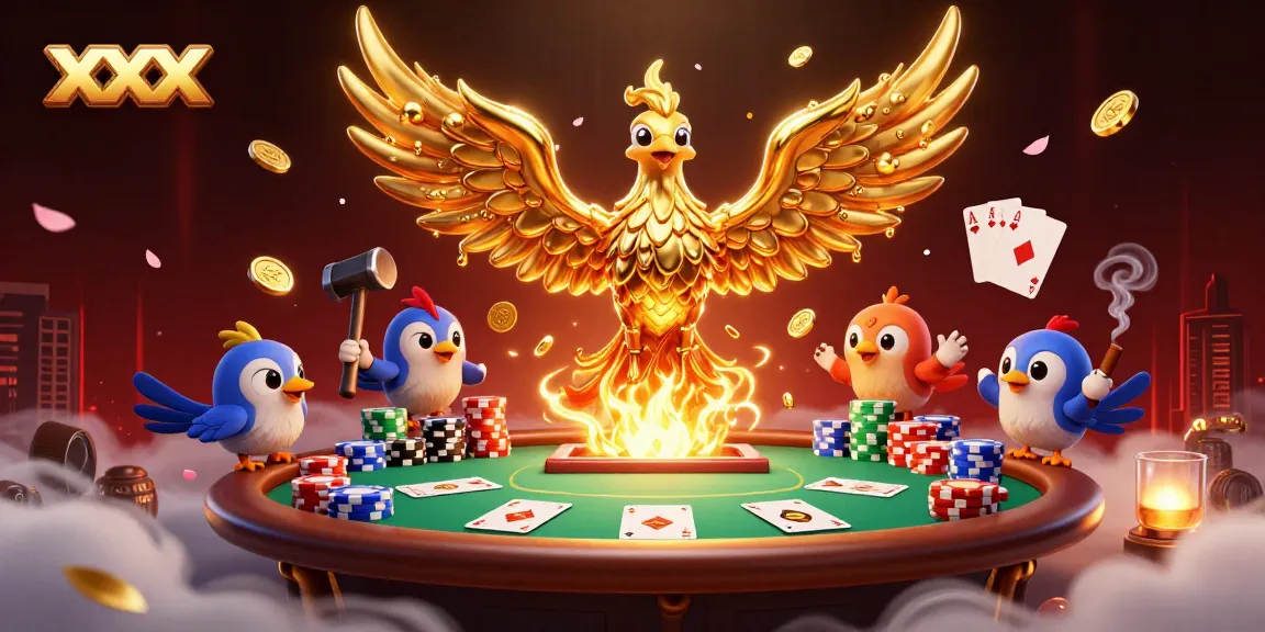 Engage with xxx at a dynamic poker scene filled with golden phoenixes and vibrant game elements.