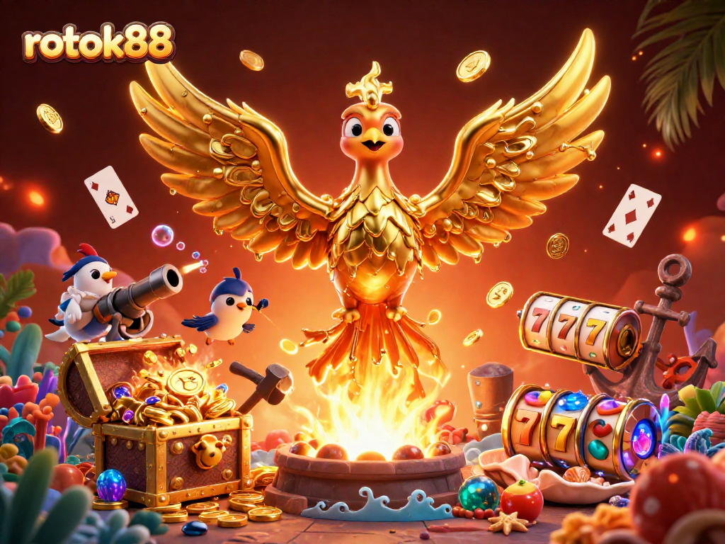 Engage in thrilling action with rokok88 as a golden phoenix and magical elements create a captivating casino experience.