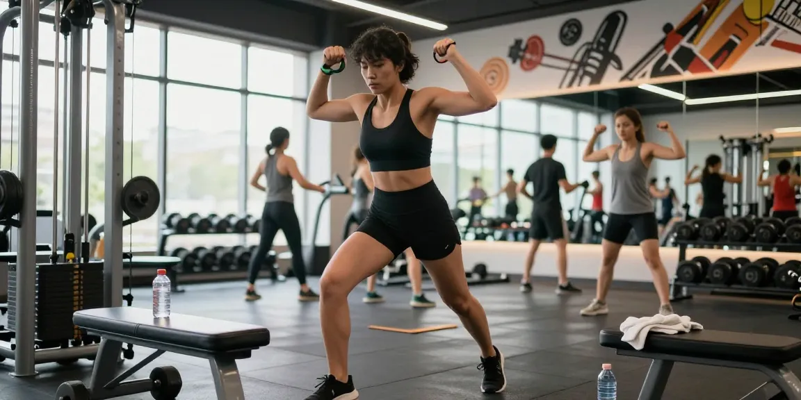 Active person working out in a modern gym, showcasing products from Deus Medical Shop promoting fitness and strength.