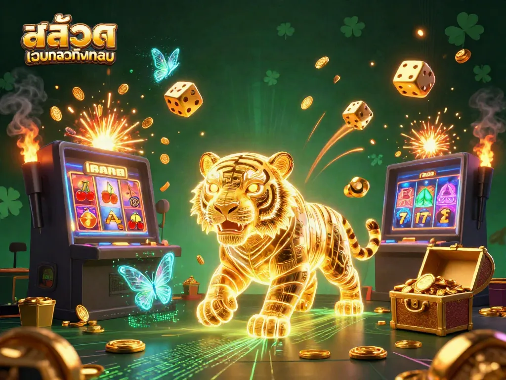 Experience the thrill of สล็อตเว็บตรงทั้งหมด with vibrant golden tiger and dynamic casino elements.