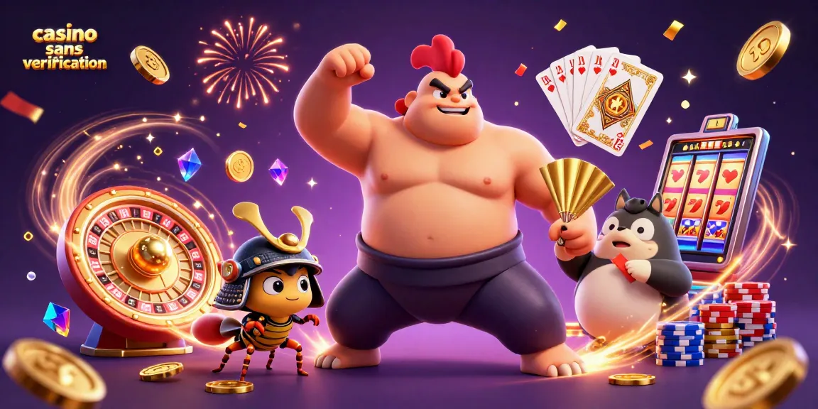 Mobilisez-vous avec le casino sans vérification, une illustration dynamique avec joueurs et éléments de jeu captivants.