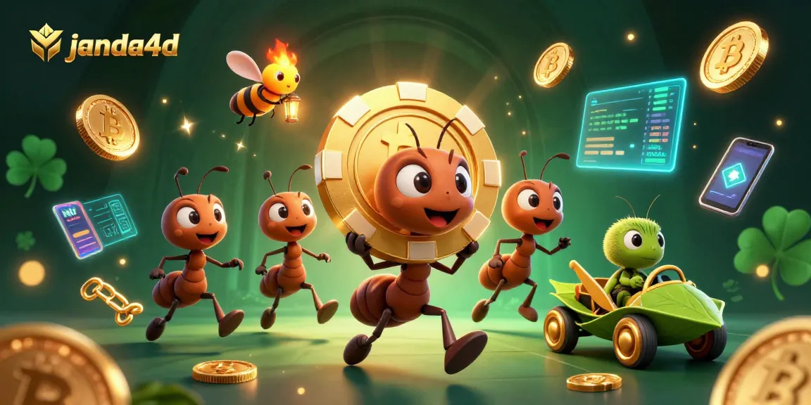 janda4d mengatur permainan kasino dengan tim semut 3D dalam ilustrasi kasino menarik