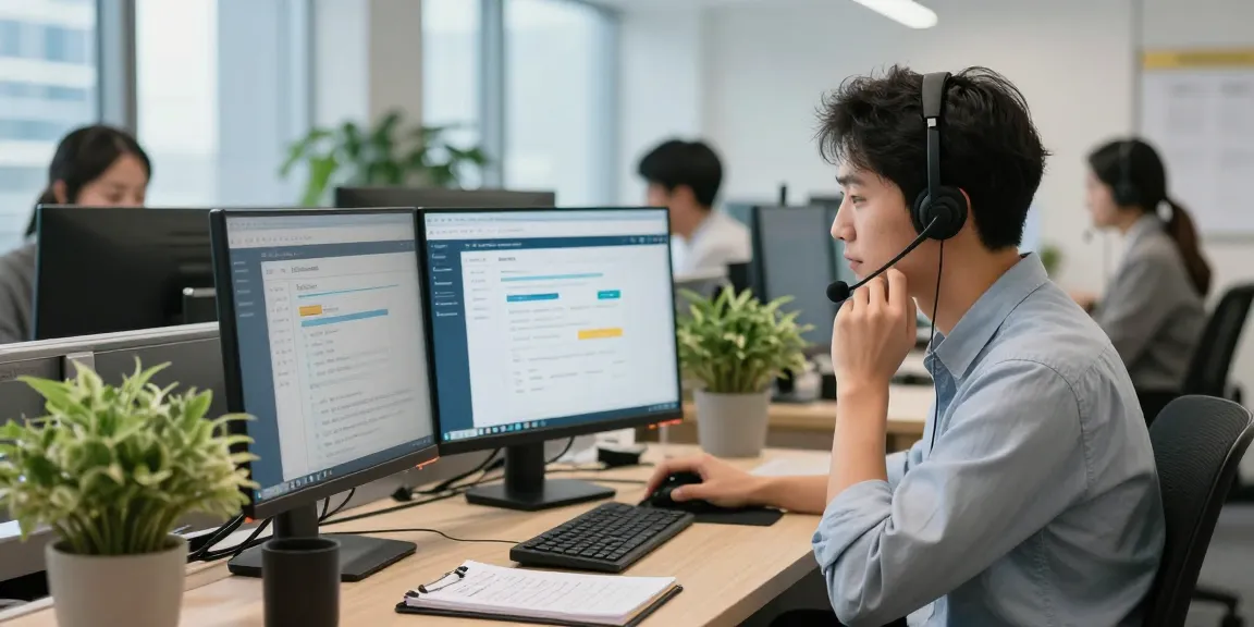 Customer service agent providing Telus-Technical-Support assistance in a modern office setting.
