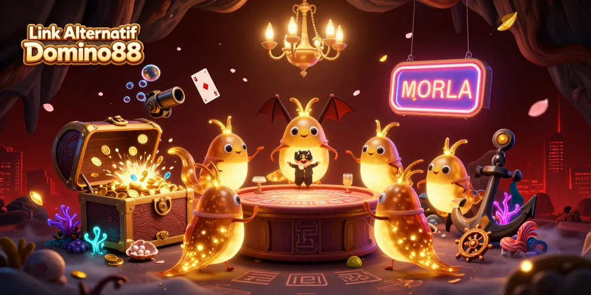 Play at Link Alternatif Domino88 with vibrant glowworms illuminating a magical casino.