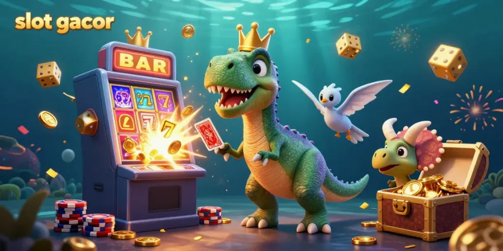 Experience thrilling slot gacor action with our vibrant 3D illustration of casino characters and excitement.