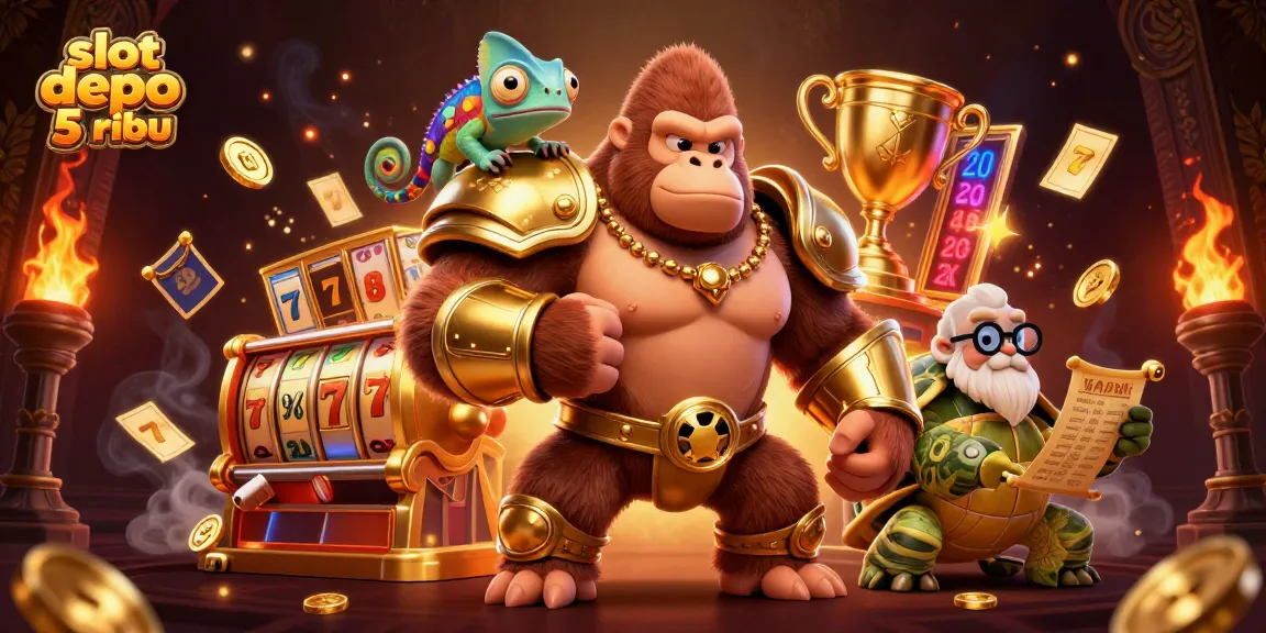 Engage in thrilling gameplay with slot depo 5 ribu, featuring a gorilla king and dynamic gambling elements.