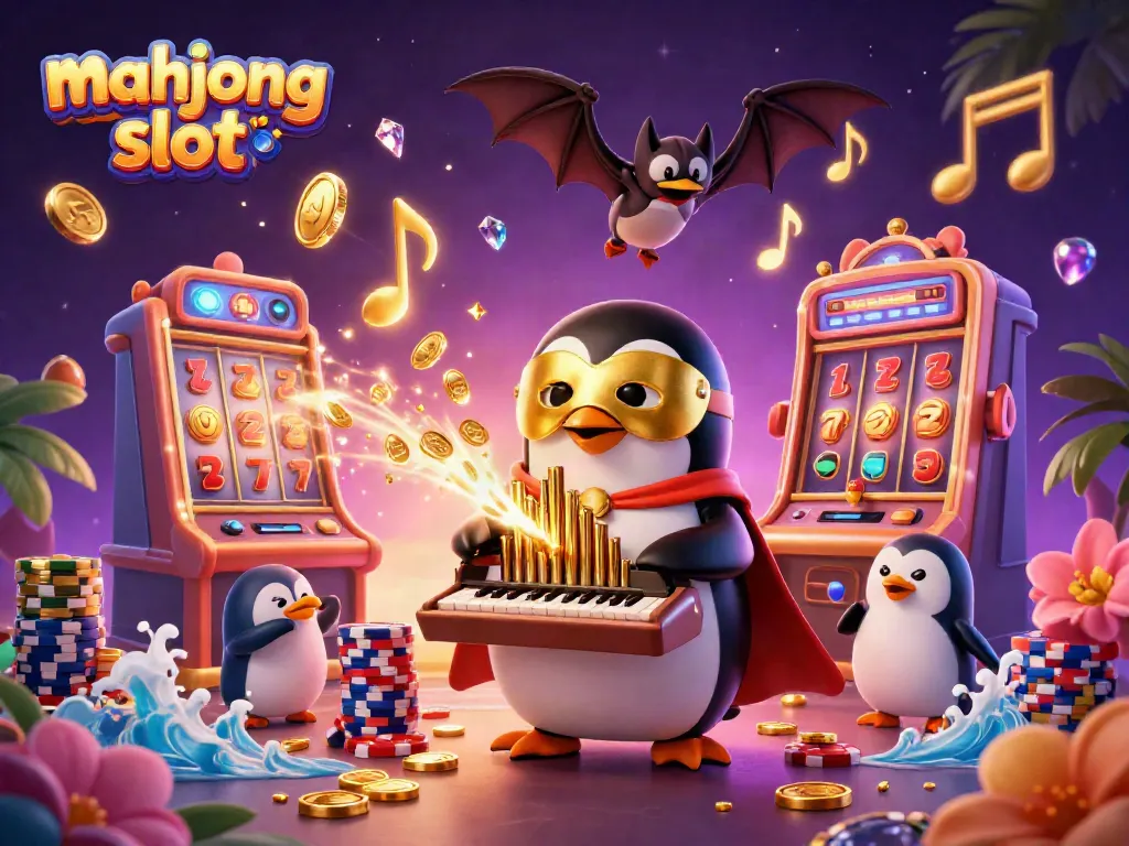 Experience the thrilling action of mahjong slot with a whimsical 3D illustration featuring vibrant characters and dynamic casino elements.