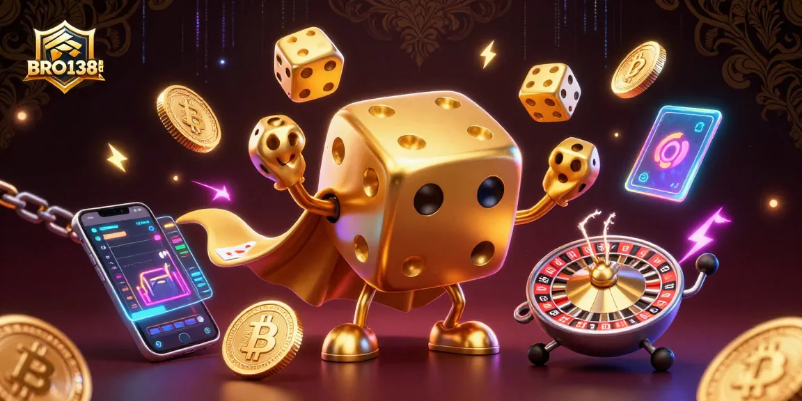 Engage with BRO138 link by exploring a vibrant casino-themed illustration featuring dynamic game elements.