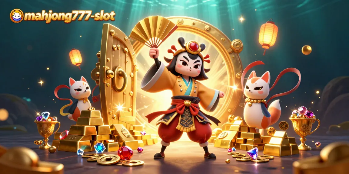 Spin the reels with mahjong777-slot's vibrant 3D illustration of lucky characters and treasure.