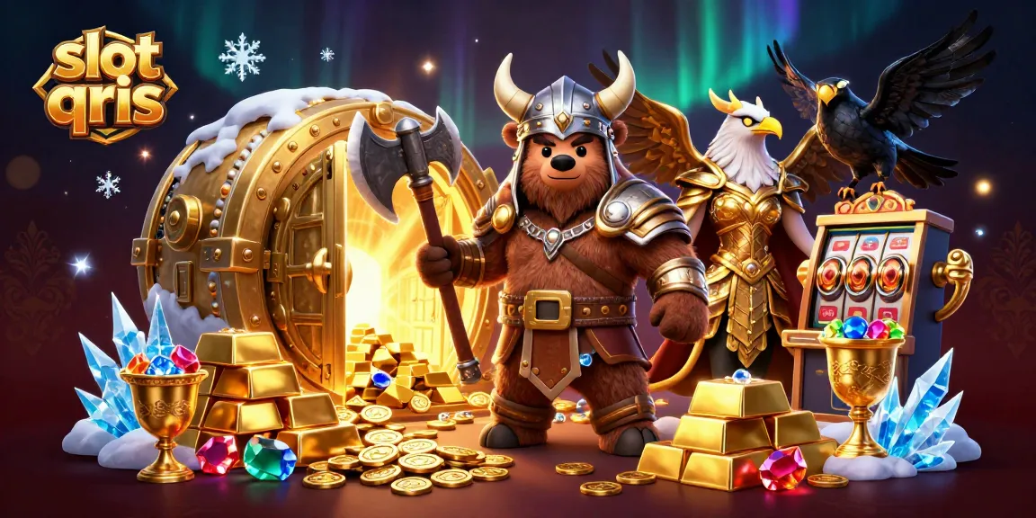 Experience thrilling wins with slot qris in this vibrant 3D digital illustration scene.