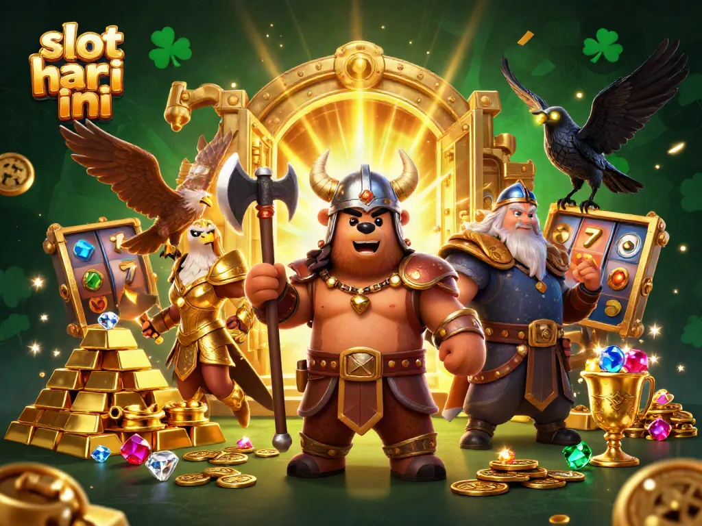 Menangkan slot hari ini dengan Viking dan elemen kegembiraan permainan di ilustrasi 3D.