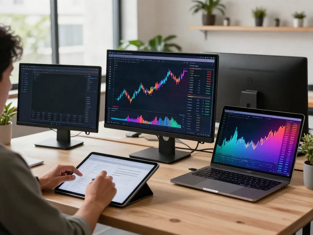 Real-time stock trading session utilizing 日本株 リアルタイム API with cryptocurrency charts and analytics.