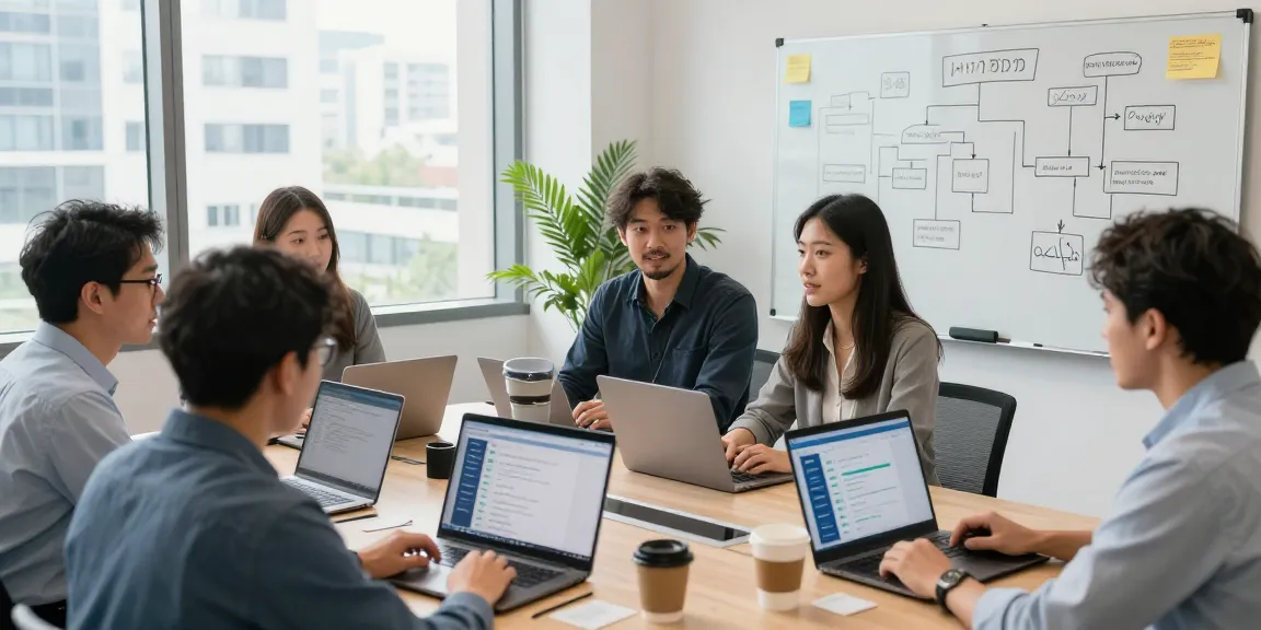 Dynamic team collaboration in a modern office discussing מרכזיות בענן solutions, showcasing technology, productivity, and teamwork.
