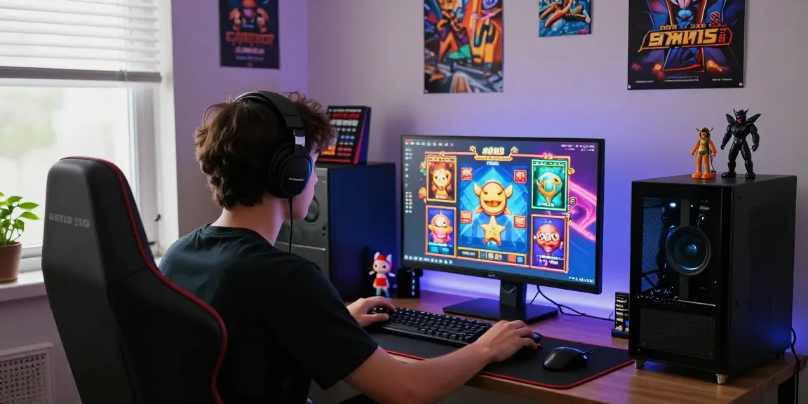 Exciting slot depo 1k gaming setup with vibrant screens and gaming gear