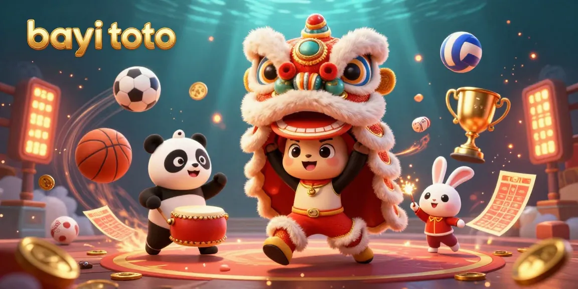Engage in thrilling sports betting action with bayi toto amidst festive lion dance celebrations and dynamic game elements.