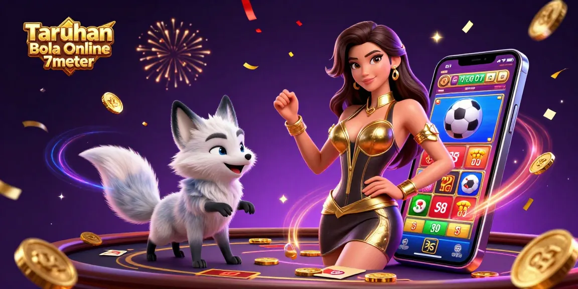 Experience the excitement of Taruhan Bola Online 7meter with dynamic sports betting elements and vibrant characters.