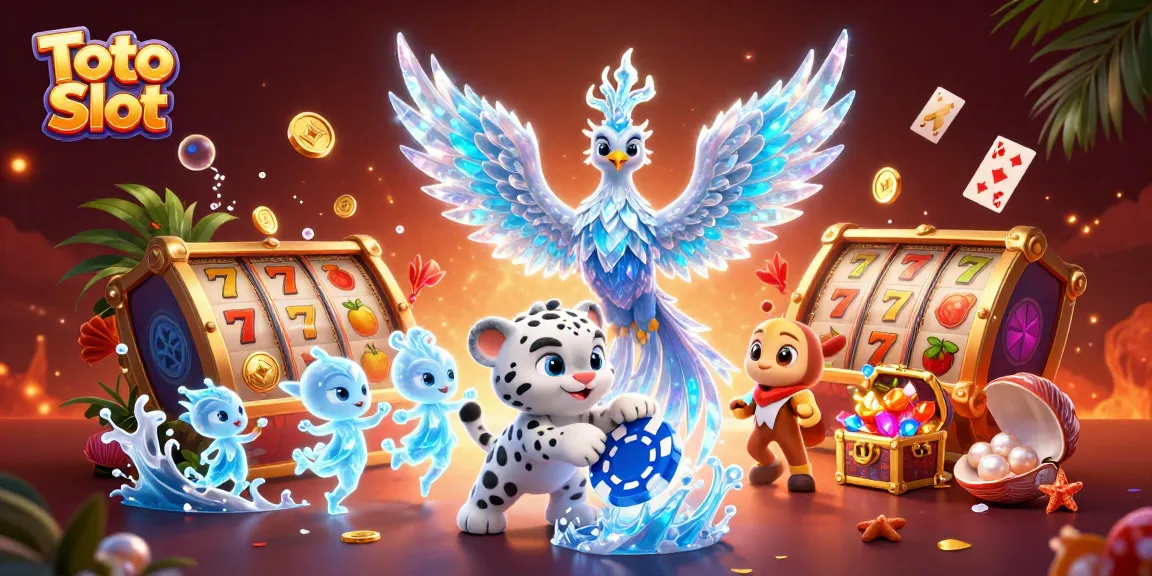 Permainan Toto Slot dalam ilustrasi 3D menampilkan phoenix es dan karakter lainnya.
