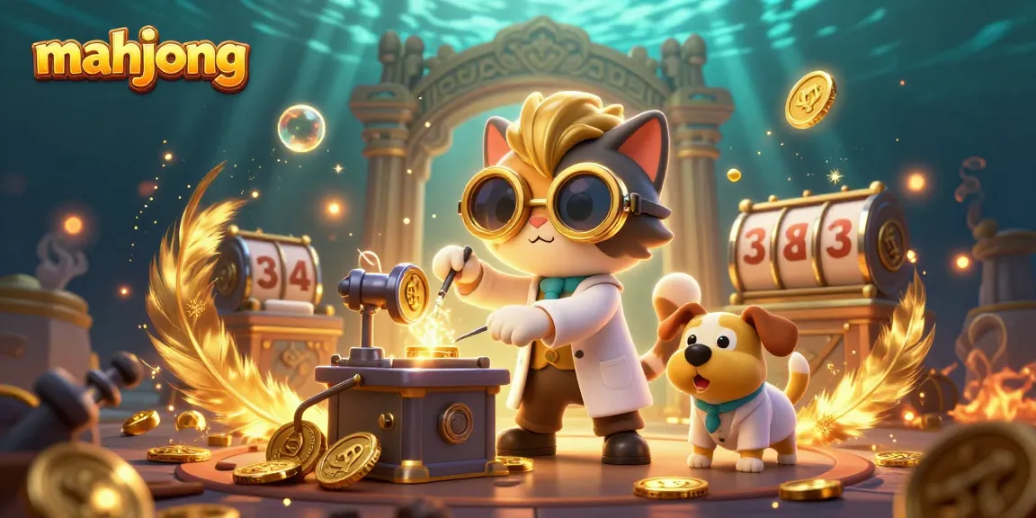 Play mahjong with excitement as cartoon characters surrounded by golden coins and slot elements spark fortune.