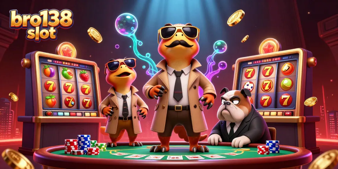 Experience bro138 slot action with dynamic scenes of engaging slot reels and playful characters.