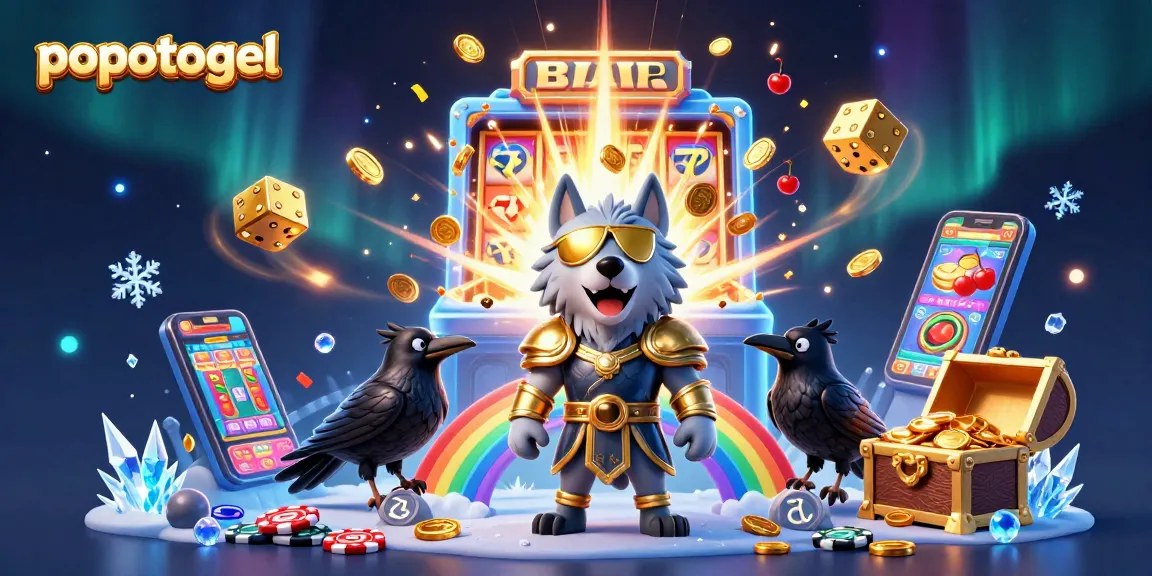 Experience popotogel with a captivating scene of Odin wolf and ravens, celebrating casino wins.