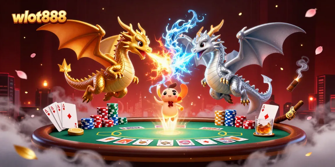 Permainan wslot888 dengan naga 3D dan papan poker menampilkan elemen kasino yang menawan.