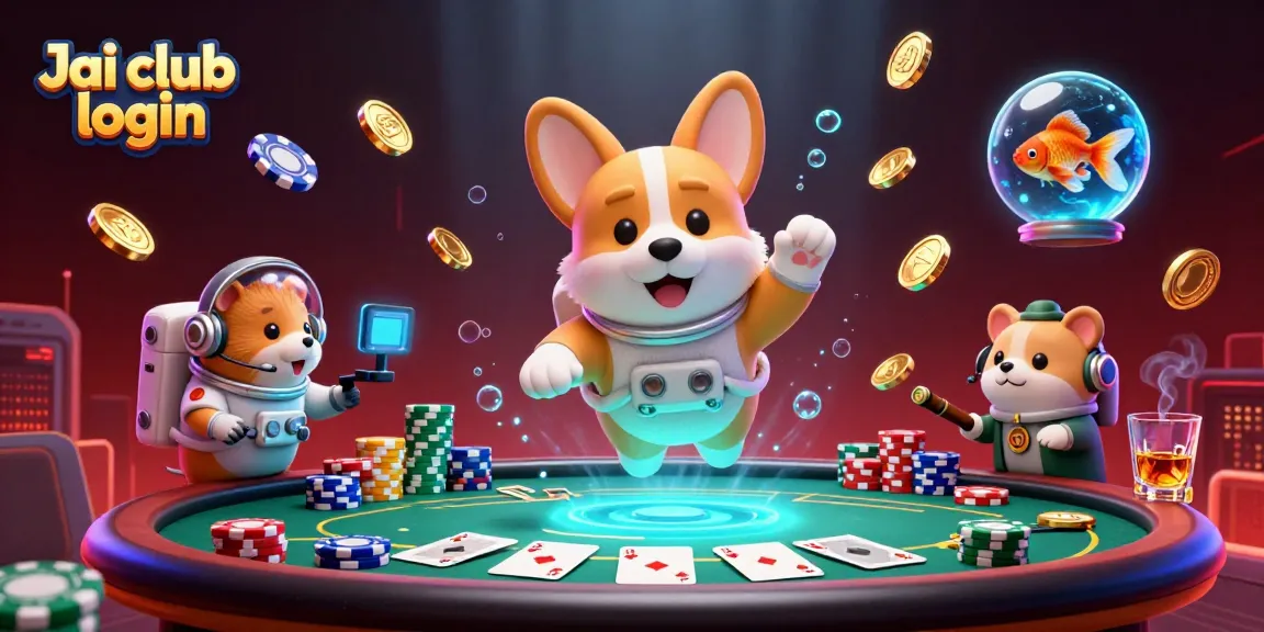 Experience the excitement with Jai club login in a vibrant space casino scene filled with floating poker chips and characters.