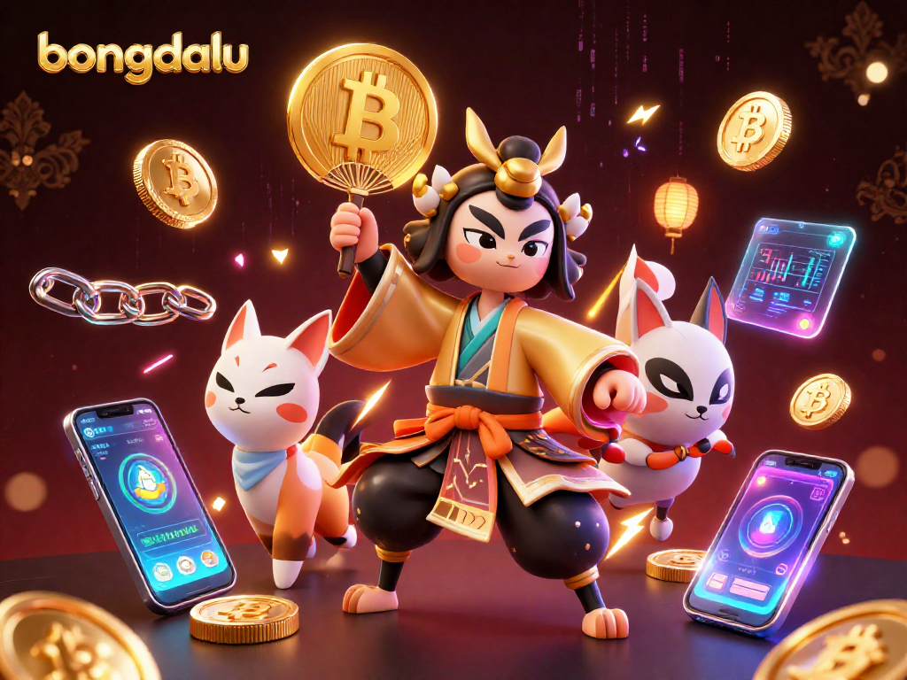 Experience the thrill of bongdalu with vibrant casino-themed 3D illustration featuring a kabuki warrior and crypto elements.