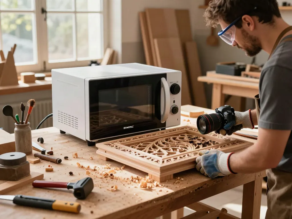 Craftsman using SHASHEL® microwave technology to eliminate wood-boring insects from vintage furniture.