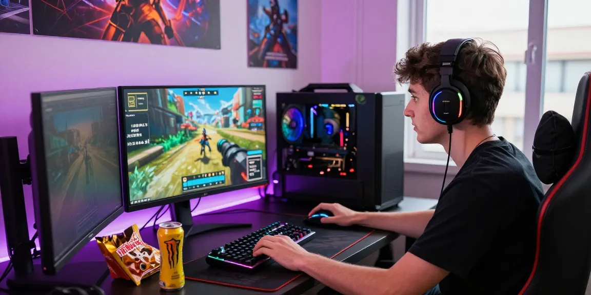 Excited gamer using 7meter gaming platform in a vibrant setup