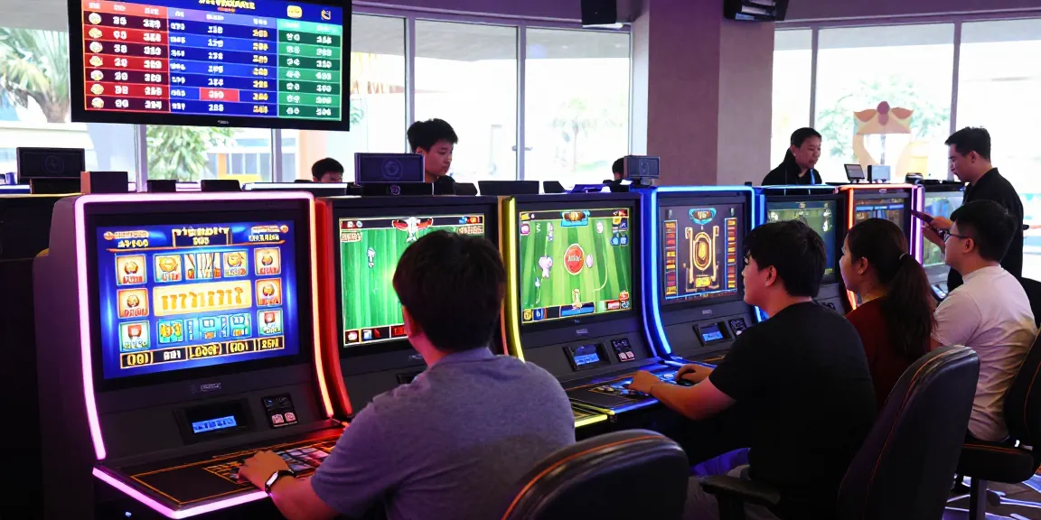 Engaging gambling scene showcasing enthusiastic players on the link raja328 platform with vibrant digital displays.