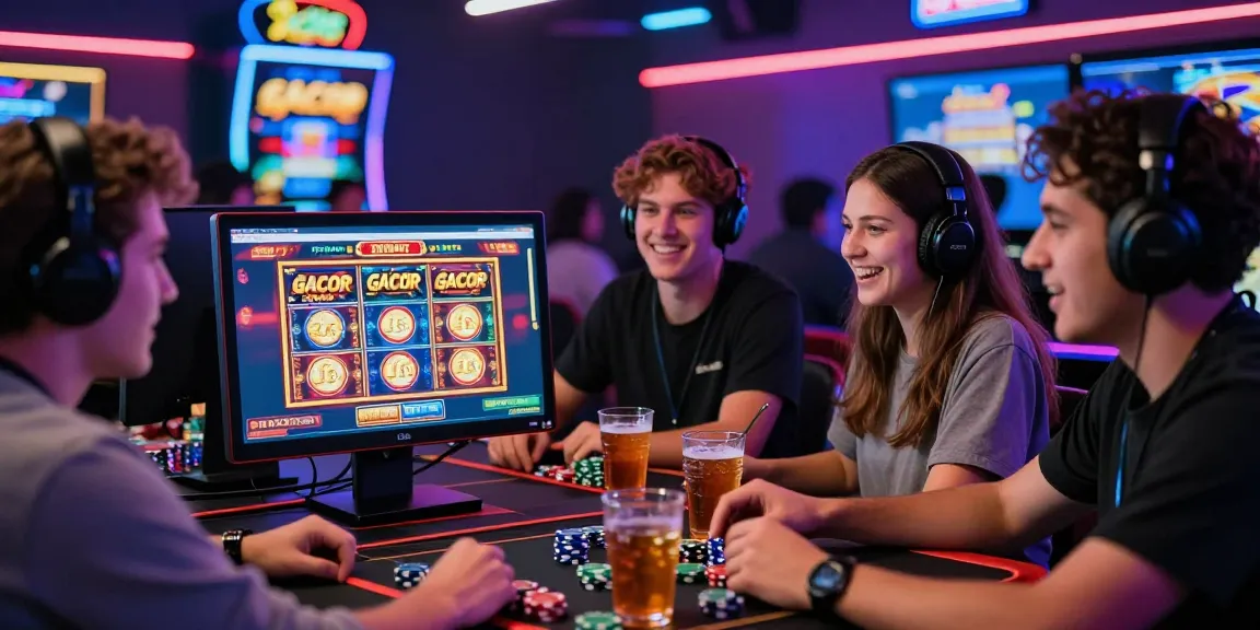 Permainan slot gacor yang menyenangkan dengan pemain antusias dalam suasana kasino yang ceria.