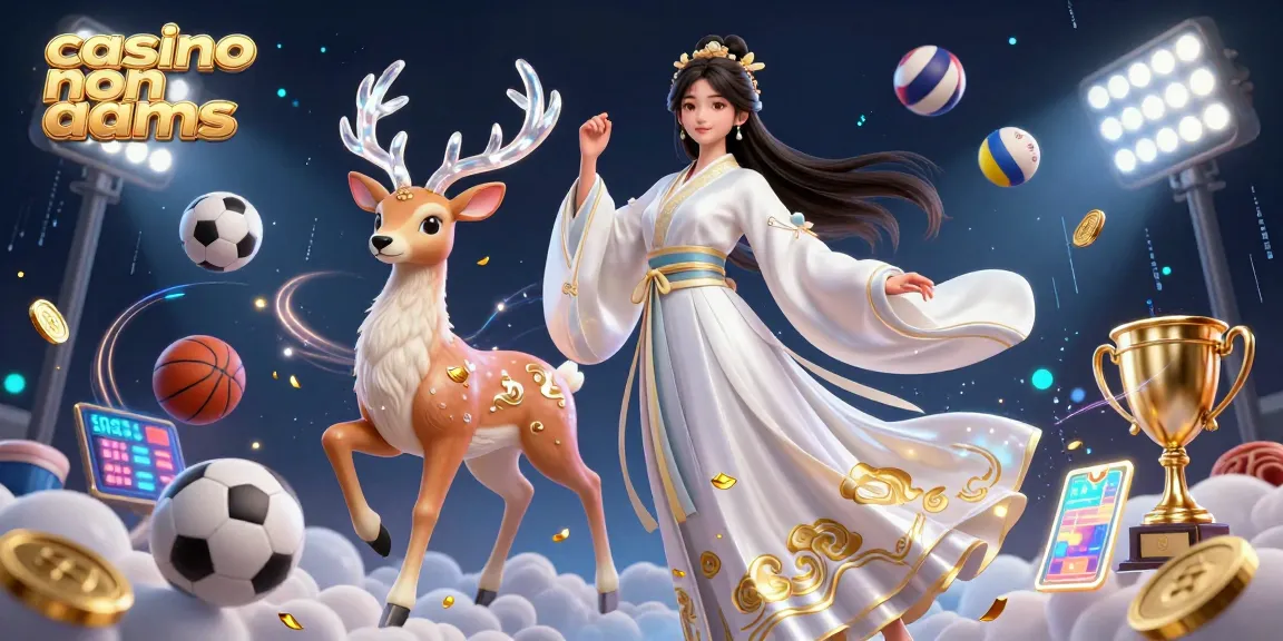 Vivi l'emozione dei casinò non AAMS con un'illustrazione 3D vibrante che presenta un personaggio asiatico mozzafiato circondato da elementi dinamici a tema sportivo.