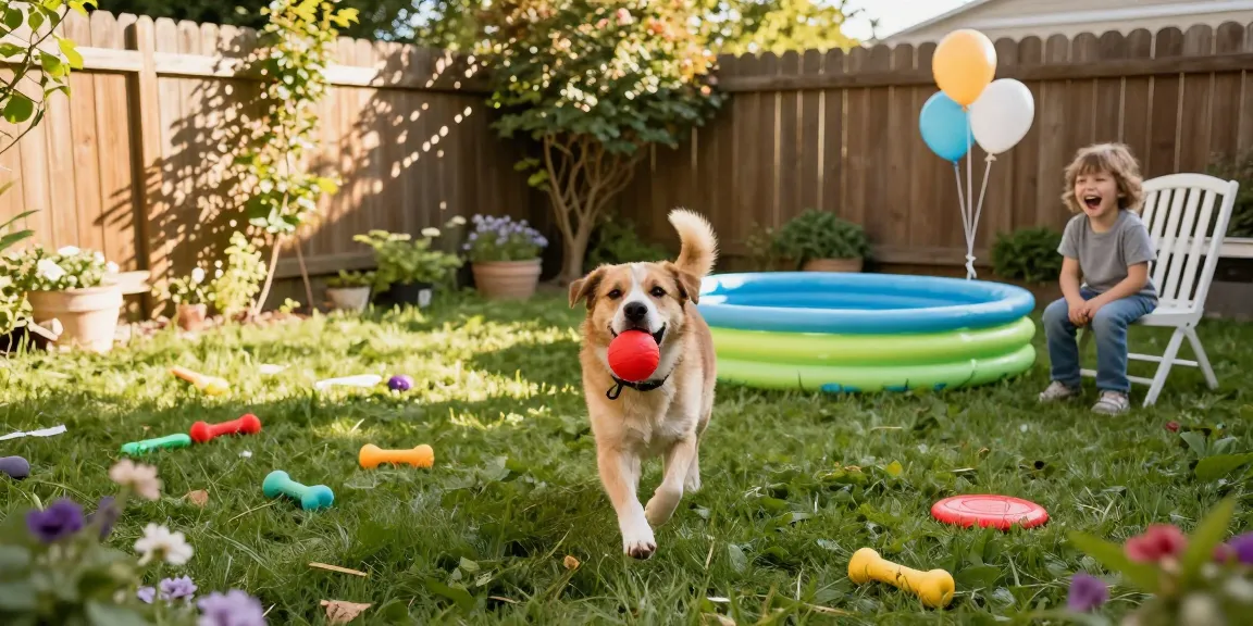 The joyful dog plays fetch with its owner in a bright backyard, showcasing the NAGA2000 pet lifestyle.